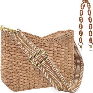 Straw Handbag Natural Woven Crossbody Beach Tote Summer Vacation